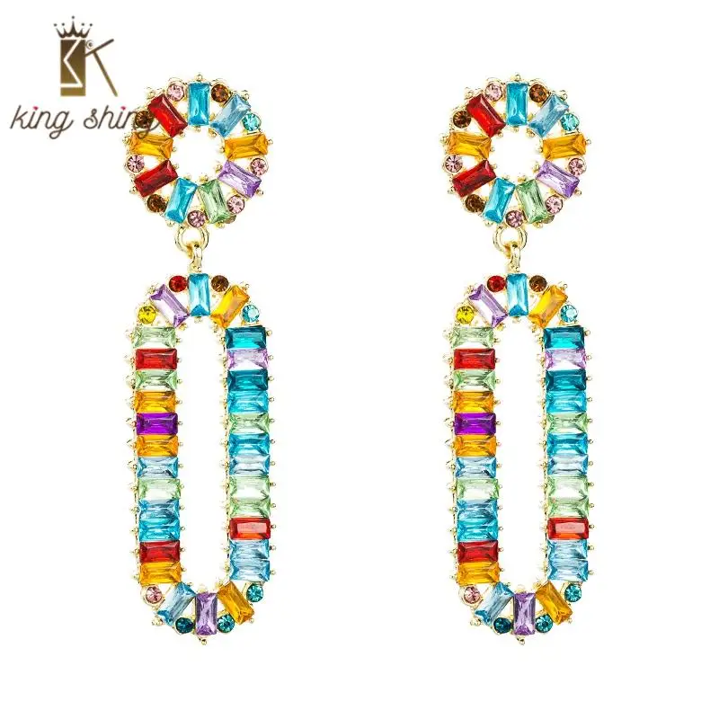 

2021 New Design Za Crystal Dangle Earrings for Woman Elegant Geometric Round Oval Drop Earrings Woman Party Ear Jewelry Brincos