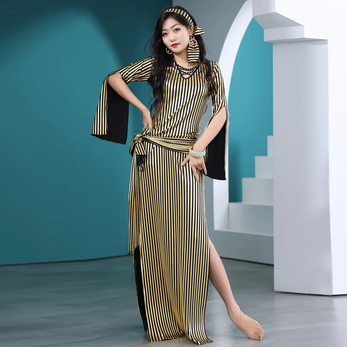 Костюм для народного танца египетского балади золотистый халат длинное платье в