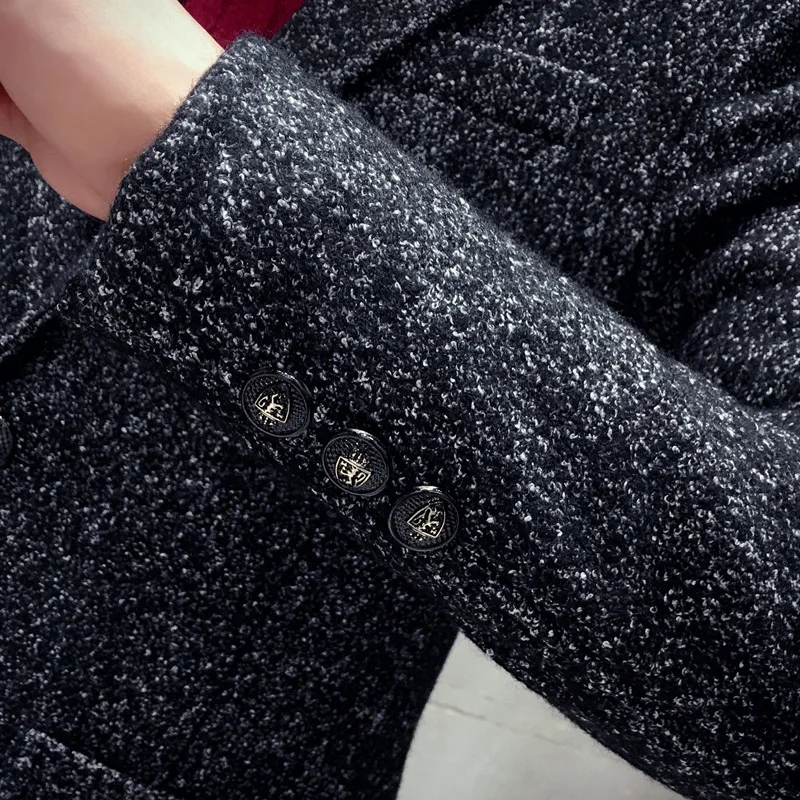 

Slim men's large plaid coat suit collar wool woolen windbreaker thick warm coat