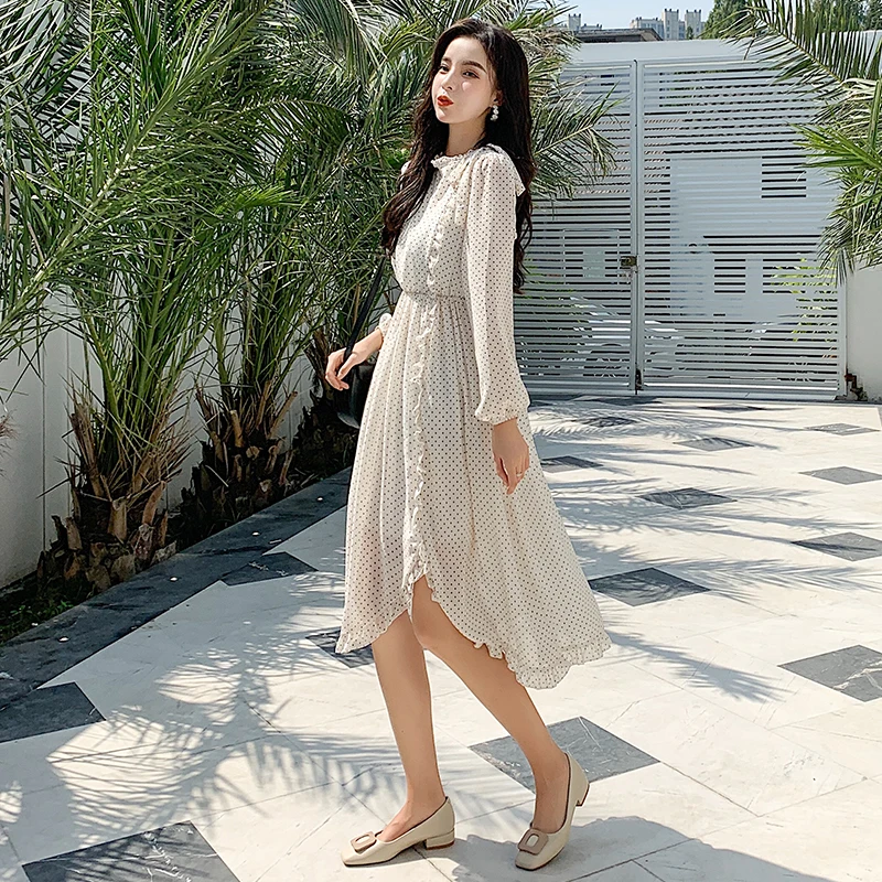 Однотонная винтажная одежда цвета хаки весеннее женское длинное шифоновое