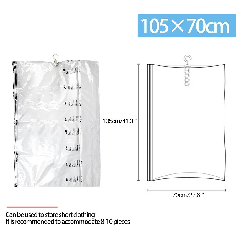 105x70cm 5 подвесных колец, вакуумные пакеты для одежды, экономия пространства, для хранения, нет необходимости, насос, компрессионные сумки, органайзер для одежды, вакуумные сумки для хранения - Цвет: 105x70cm