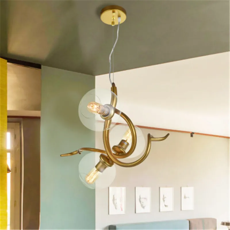 

1/2/3 Heads Nordic Glass Bubble Chandelier Art Horns Antlers Branches Design Livingroom Clothes Shop Restaurant Suspension Lamp