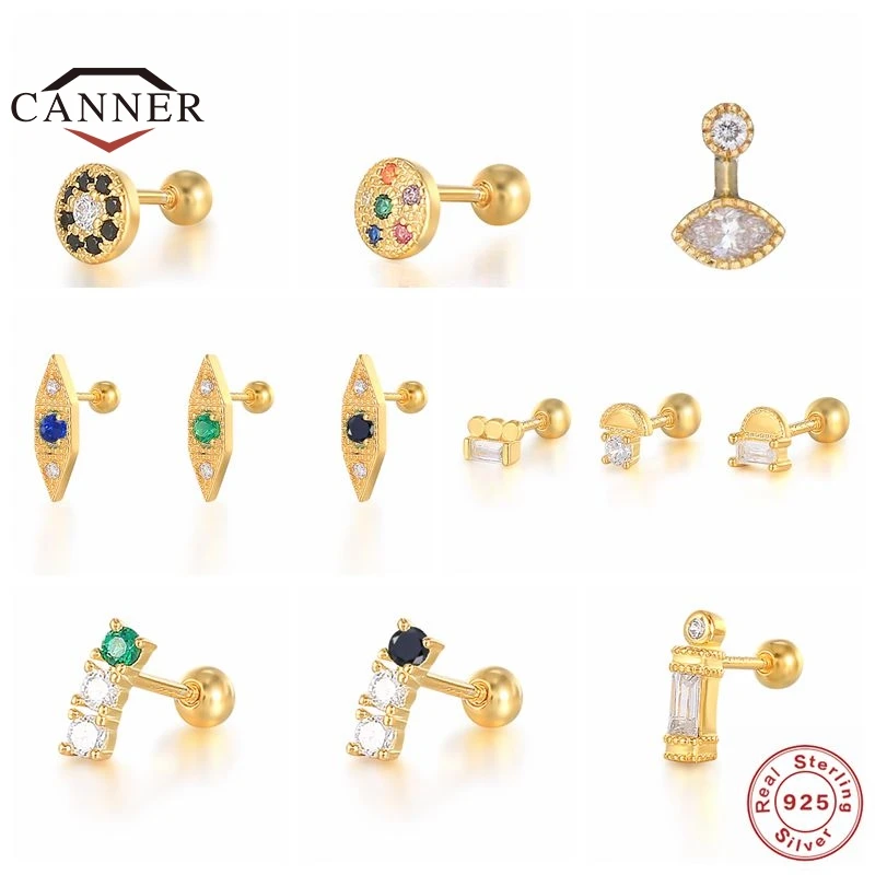 

CANNER 1Pc 925 Sterling Silver 18K Gold Plated Stud Earrings for Women Cartilage Piercing Earring Jewelry Pendientes Kolczyki