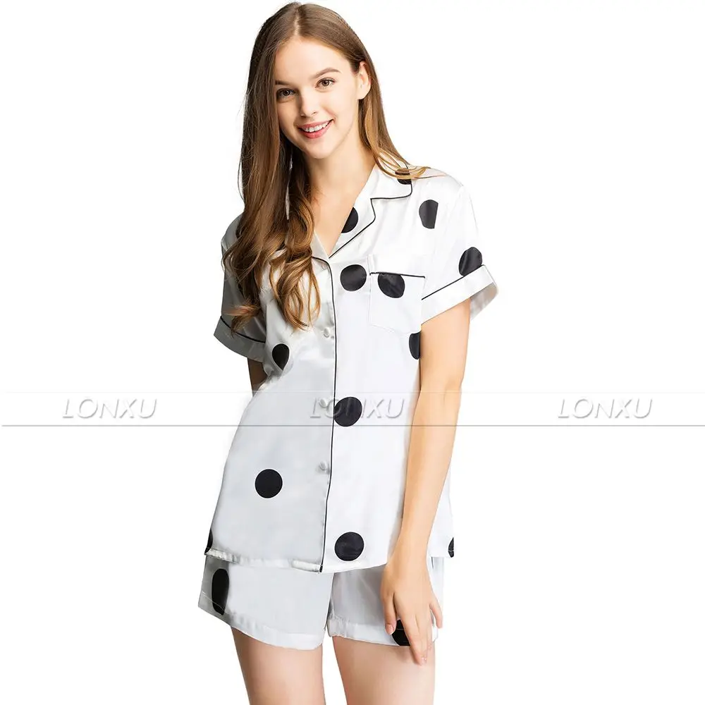Женский Атласный пижамный комплект с коротким рукавом одежда для сна S ~ 3XL