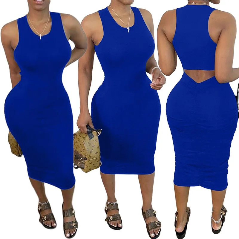 

Women's Dress 4 Color Solid Tank Sleeveless Sexy Bodycon Dress