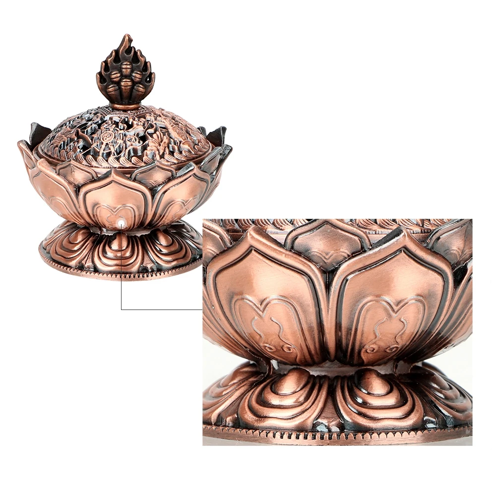 Chinese Incense Burner Box Holder Lotus Flower Sandalwood Censer Bowl Metal Craft Office Home Decoration | Дом и сад