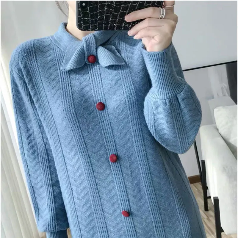 DISIMAN осень 2019 корейский стиль Женская одежда вязаный черный длинный свитер