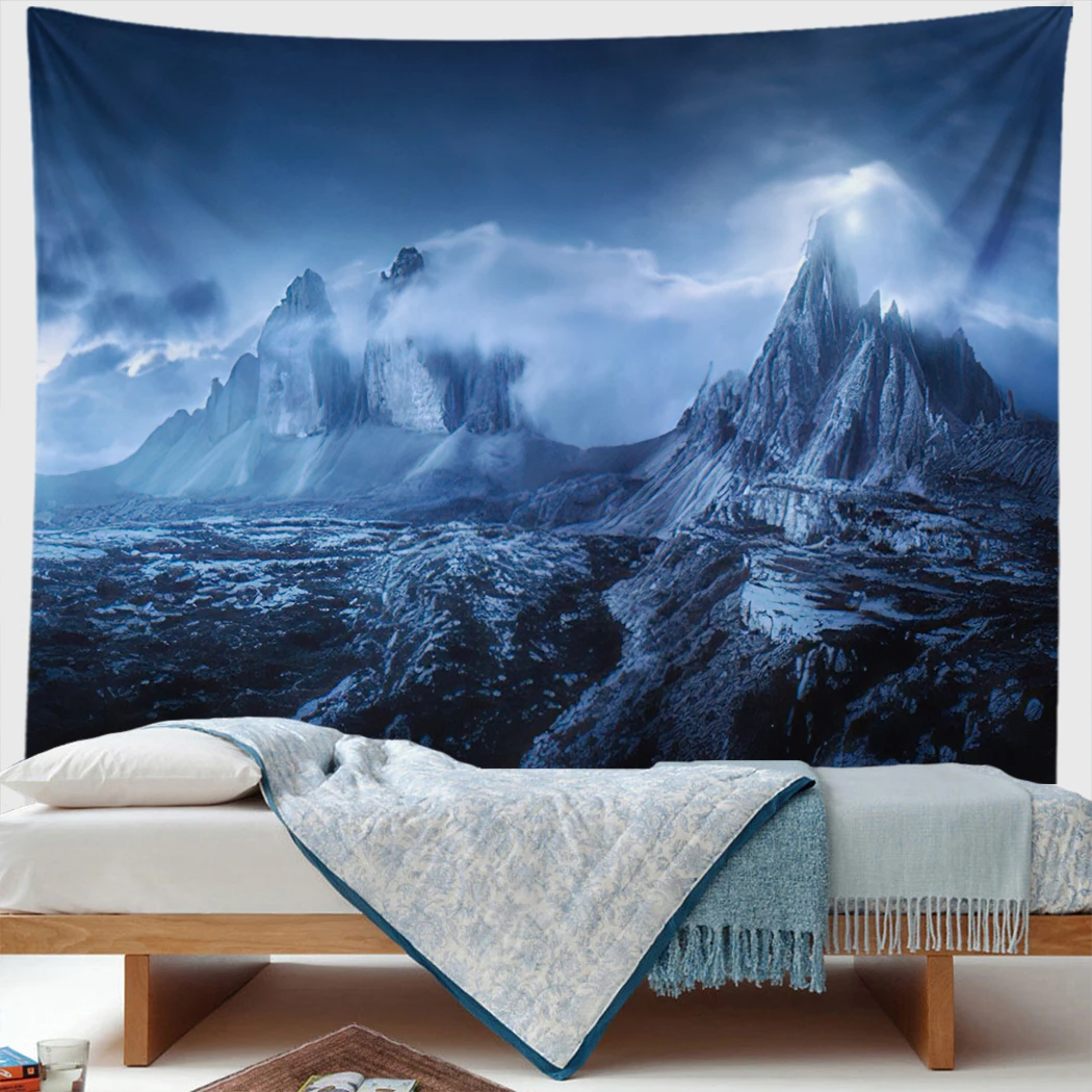 

Natural Landscape Tapestry Mystery Mountain Night View Smog Modern Art Wall Hanging Boho Home Decor Picnic Mat Carpet Gifts