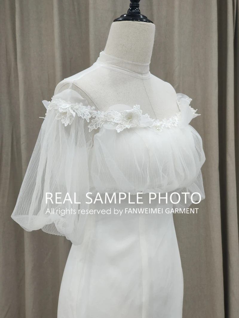 Мягкое атласное легкое свадебное платье с пышными рукавами свадебные платья