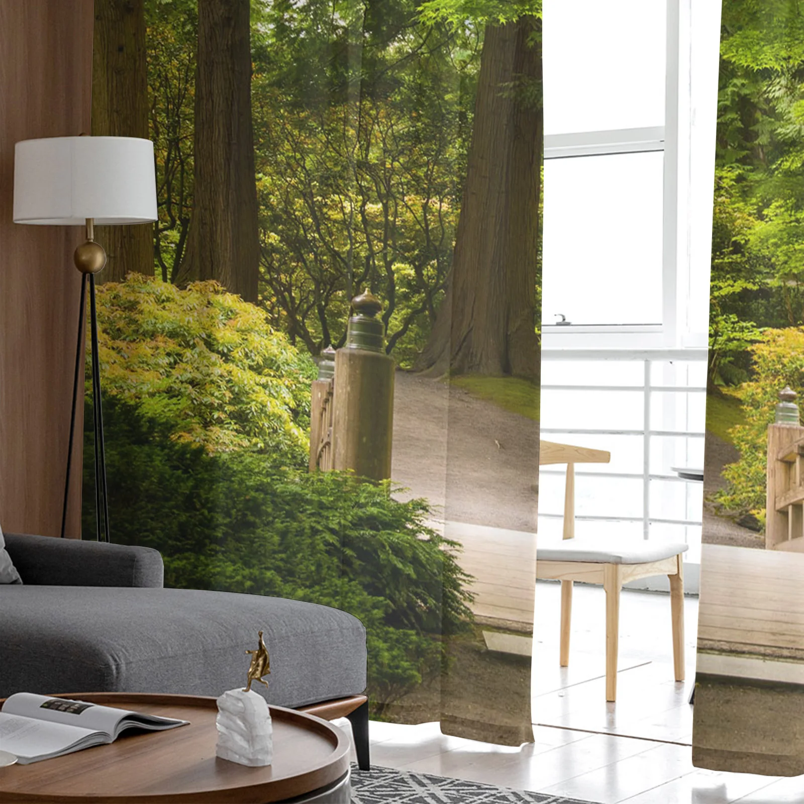 Тюлевые занавески для сада деревянного моста леса гостиной спальни вуаль