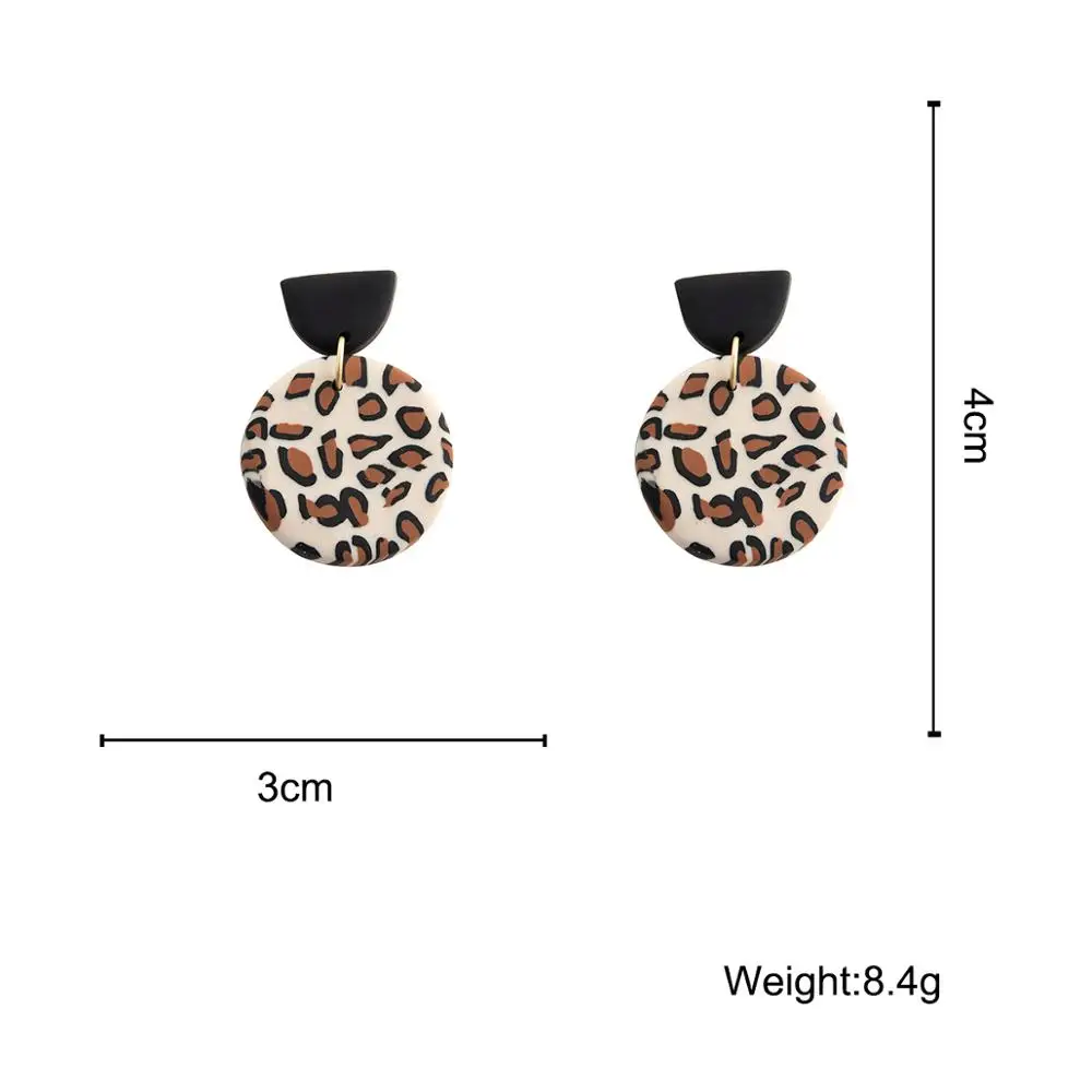 

AMORCOME Unique Handmade Leopard Print Round Drop Earrings for Women 2020 New Polymer Clay Geometric Earring Statement Jewelry