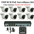 Комплект видеонаблюдения IP, 532 МП, 8 каналов, пластиковая цилиндрическая камера, встроенный микрофон, аудиосистема, ночное видение, 48 В, PoE, 9 каналов * 5 Мп, NVR, CMS, XMEYE, P2P, RTSP