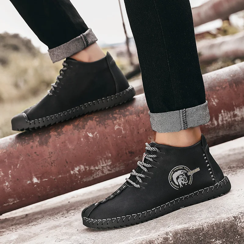 Мужские Ботильоны размера плюс 48 Черная повседневная обувь из искусственной