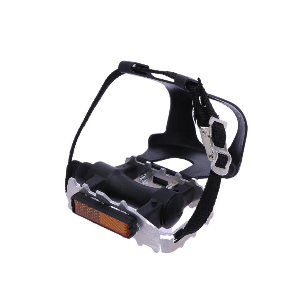 

1 Pair of Pedals with Toe Clip and Straps Universal Pedals Accessory Anti-skid Bike Part(Silver Pedal)