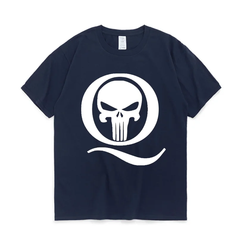 Qanon Q and Skull Print 100% хлопок короткий рукав Топ в белой мужской футболке|Мужские