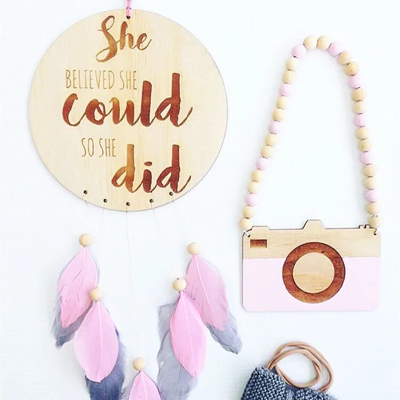 

Wooden Colorful Bead Camera Shape Tag Baby Room Shooting Props