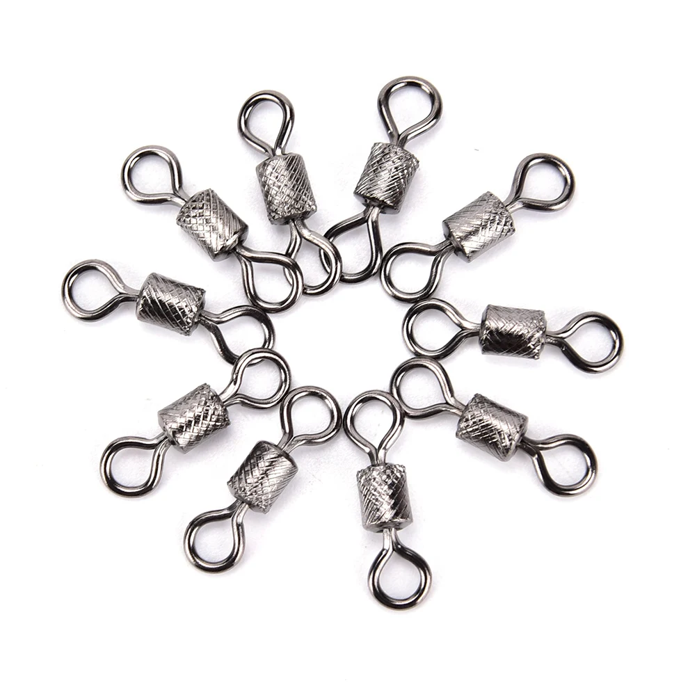 

50pcs Fishing Swivels Knurling Connector Ball Bearing Swivel With Safety Snap Solid Rolling Rings Fishhooks Accessories