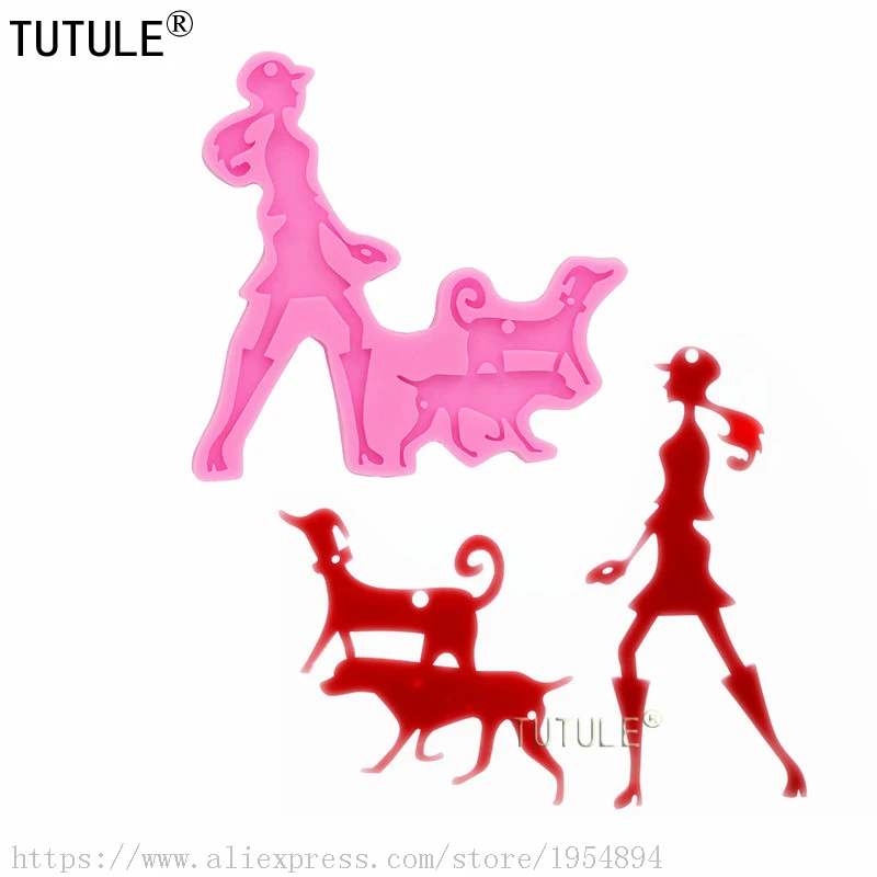 

walk a dog girl Keychain Mold-Jewelry Making glitter epoxy-Girl Fondant Silicone Mold-Metal Necklace mould, Polymer Clay Mold