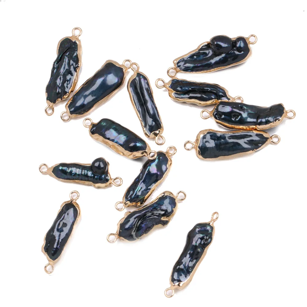 6x28-8x30mm-Black Натуральный пресноводный жемчуг Подвески Нерегулярные двойное отверстие соединитель подвеска-Шарм для самостоятельного изготовления ювелирных изделий ожерелье аксессуары - Цвет: 6x28-8x30mm-Black