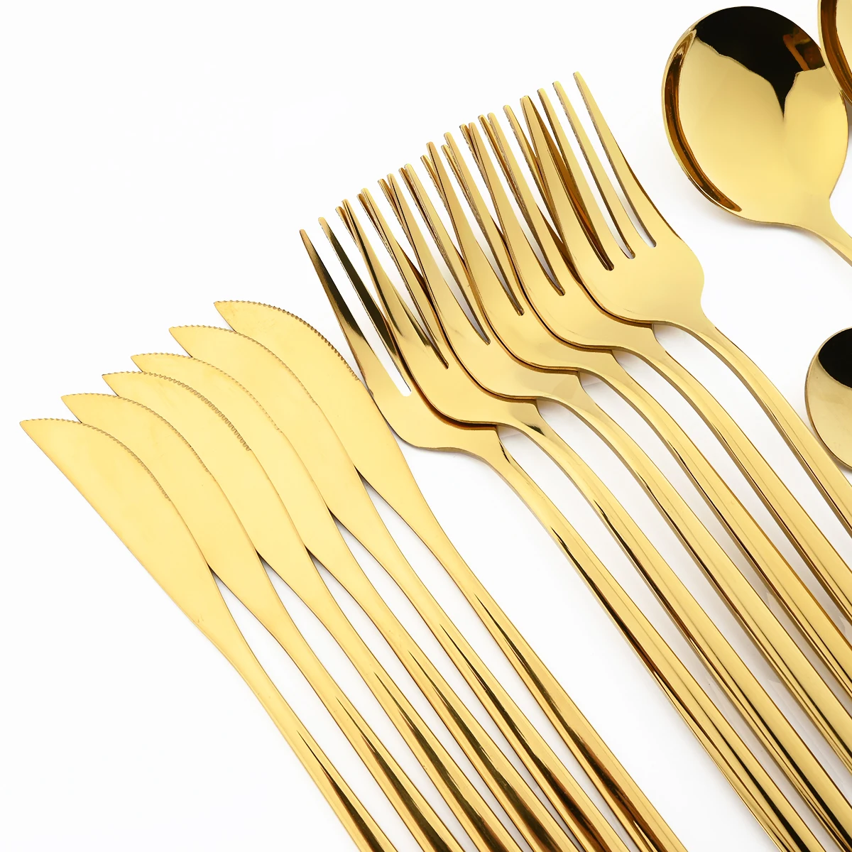 Juego de cubiertos dorados de acero inoxidable para cocina, cuberter&iacute;a de espejo, cuchillo, tenedor, cuchara, 24 piezas, env&iacute;o directo-1