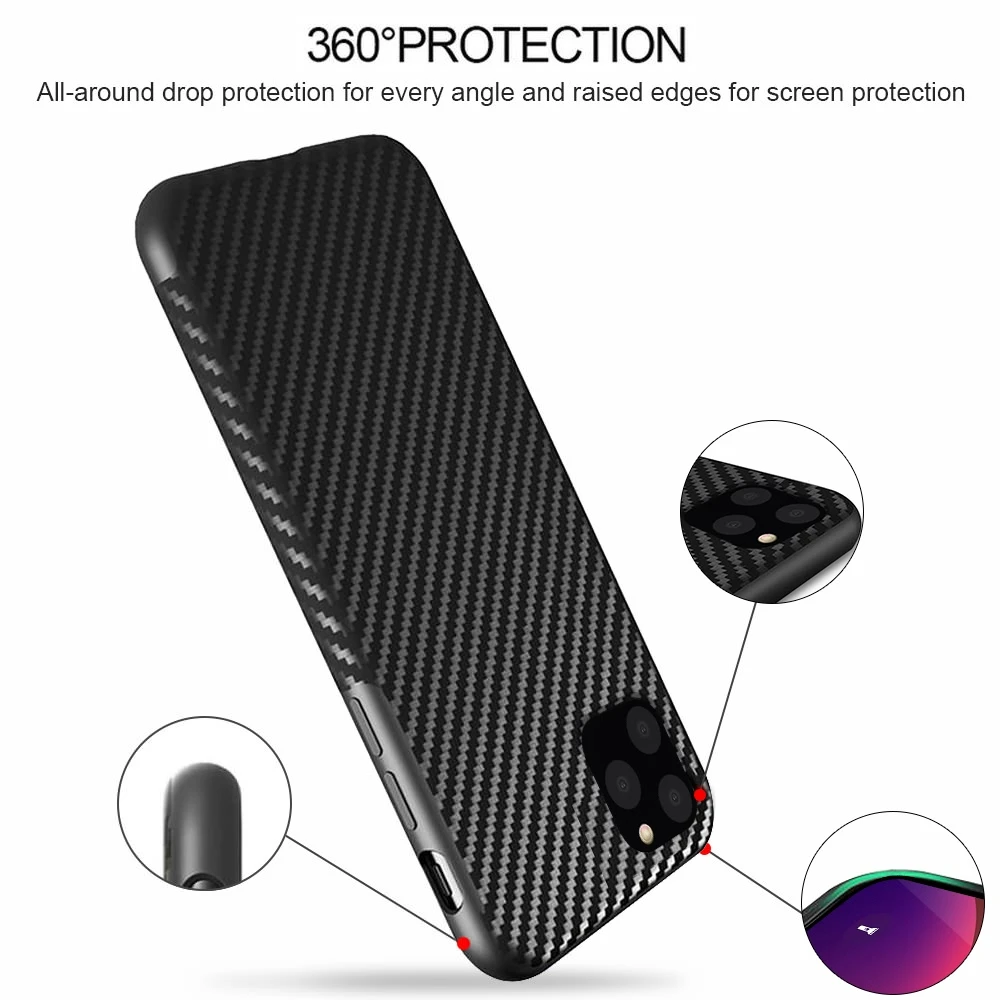 LAPOPNUT Carbon Fiber Lines Case for Iphone 11 Pro Xs Max Xr X 7 8 Plus 6 6s 5 5s SE Shockproof Slim Soft Silicone Bumper Cover |