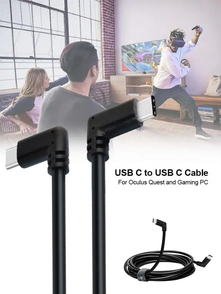 

USB C высокоскоростной кабель для передачи данных с углом 90 градусов прочный кабель для быстрой зарядки для Oculus Quest/Oculus Linand игрового ПК