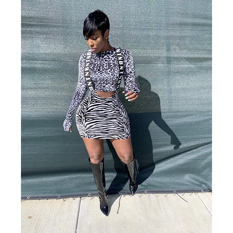 Женский комплект из двух предметов с юбкой высокой талией и принтом