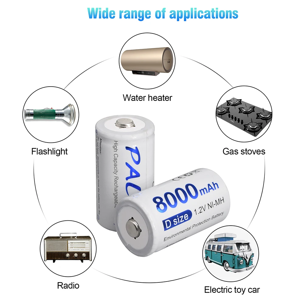 PALO D Size R20 Rechargeable Battery 1.2V NIMH Cell Batteries 8000mAh for Toys Radio Microphone Gas Cooker battery | Электроника