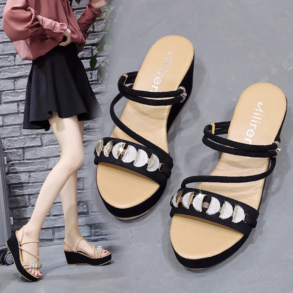 2020 женские босоножки Женская повседневная обувь на танкетке со стразами Летние