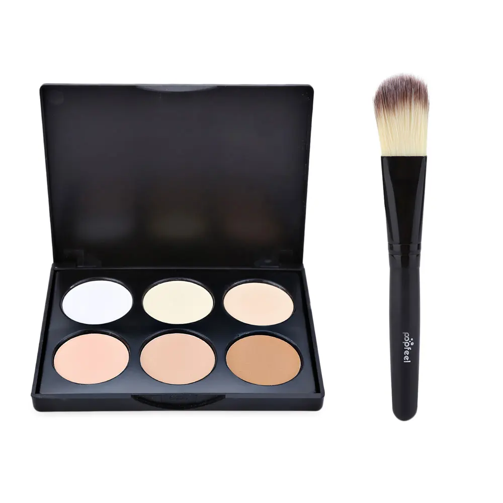 POPFEEL 6 цветов контроль масла лица прессованный порошок + кисть для Тени Порошок