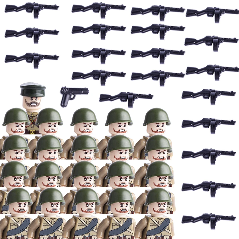 

MOC WW2 Soviet Soldiers Figures Building Blocks Russian Army Weapons PPSH Guns Cannon Bricks Mini Parts Military Toy Children