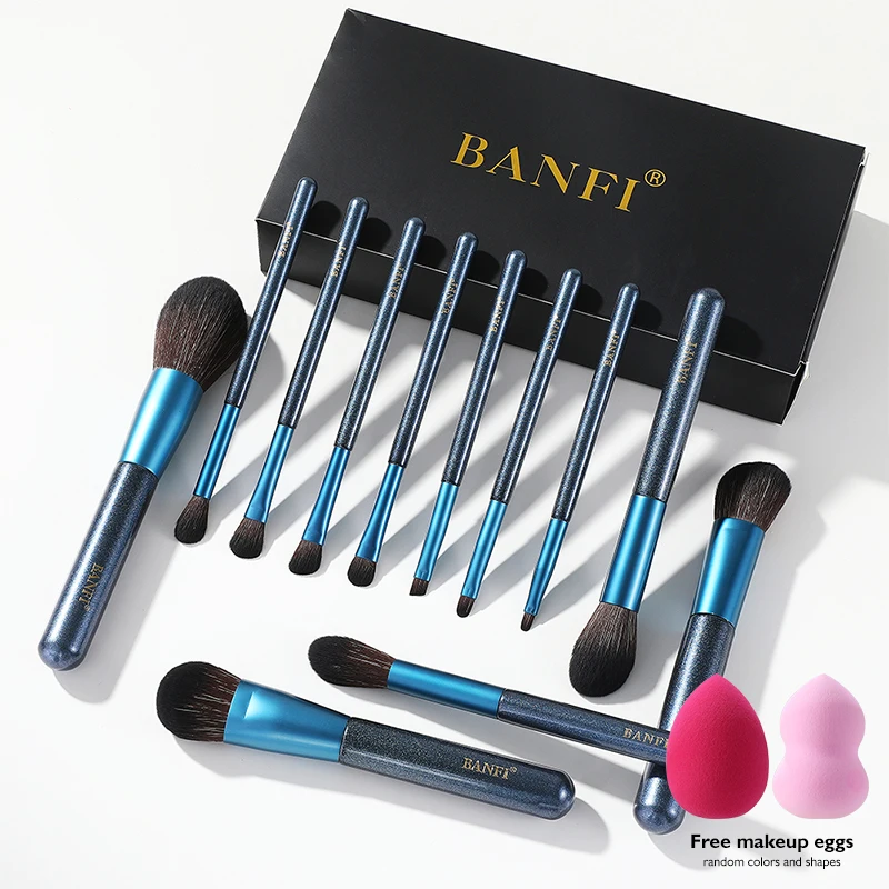 Набор синих кистей для макияжа BANFI с блестящими звездами 12 шт. косметические