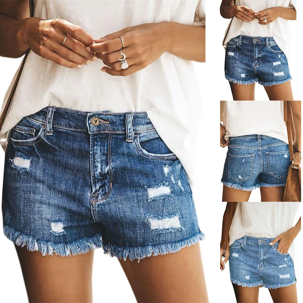 

Women's Shorts Vintage Faded and Distressed Ripped Jean Tassels Shorts Hot Fashion Women's Clothing 2021 Casual Daily Wear