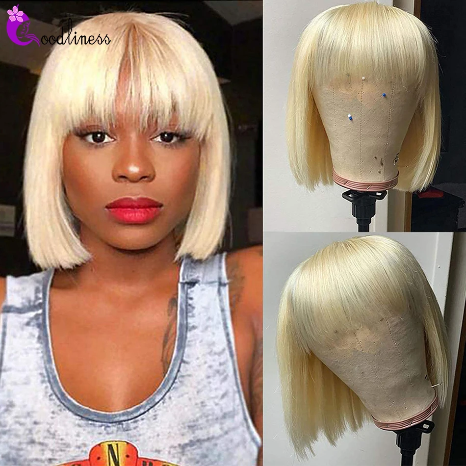 

613 Lace Frontal Wig Blonde Human Hair Wigs For Women Short HD Lace Bob Wig With Bang Brazilian 13x4 Lace Frontal Wig PrePluck