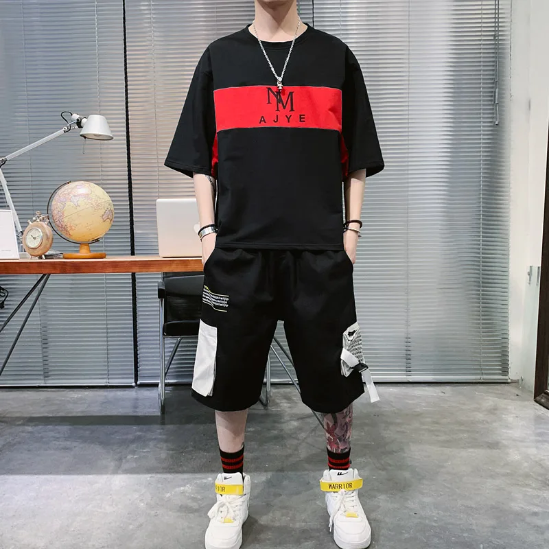 

Men Summer Sets 2 Pieces Shorts Pants+Short Sleeve T-shirts Sets New Fashion Man Casual Multi-pocket Cargo Shorts Sets Size 3XL