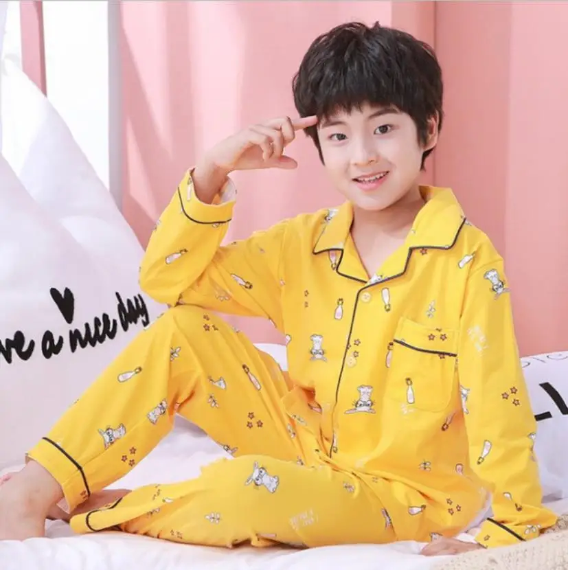 Осенние пижамные комплекты для детей одежда сна детская Домашняя больших