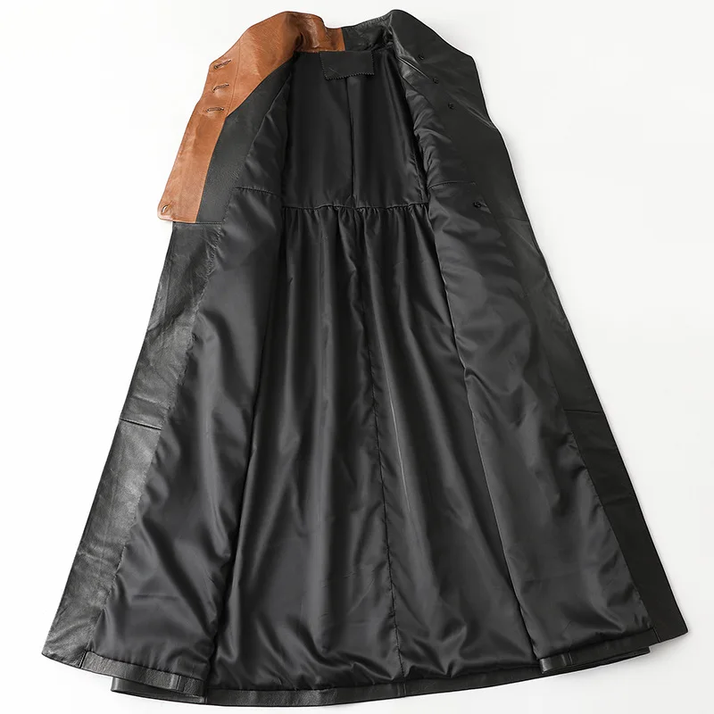 Women's Black Real Leather Long Windbreaker High End 2021 Spring New Sheepskin Coat Half Sleeves Classic Loose Office Jacket