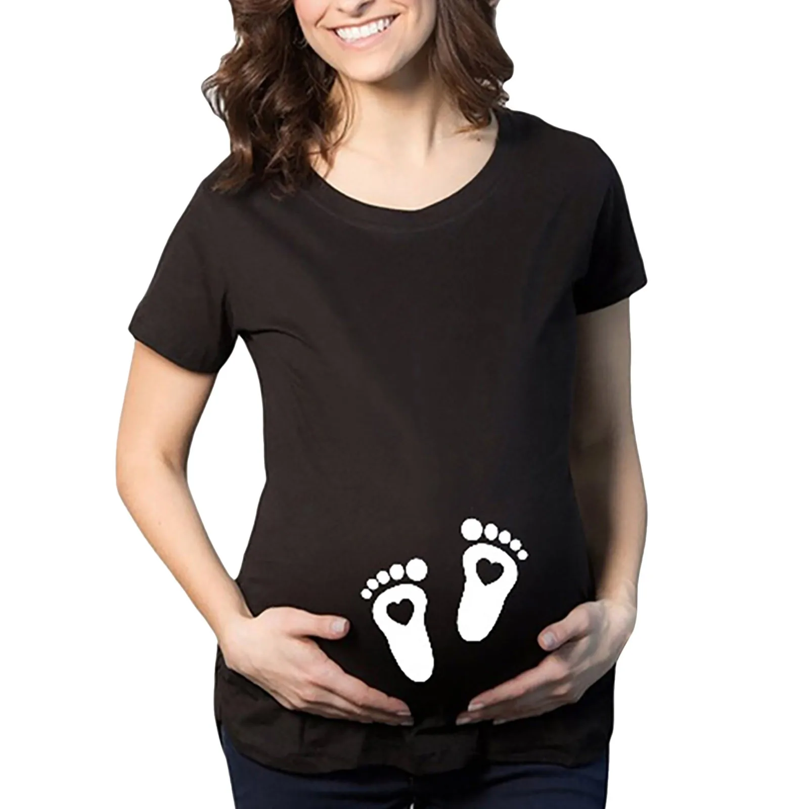 

Maternity Clothes Pregnancy Maternity Cute Baby Pattern Print Short Sleeve Casual T-shirt Pregnant Tops Grossesse Футболка 2021