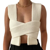 2021 new sexy cross knit tops slim sexy fashion temperament bottoming woolen vest women