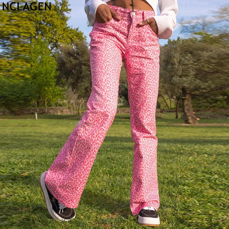 Модные Розовые леопардовые повседневные брюки NCLAGEN уличная одежда женские