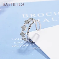 bayttling silver color luxury double star zircon open ring for women fashion jewelry couple ring gift