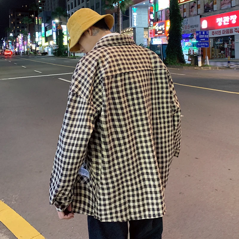 

UYUK New Winter Loose Casual Fashion Trend Lapel Single-breasted Plaid Woolen Linen Men's Short Jacket Streetwear Clothes