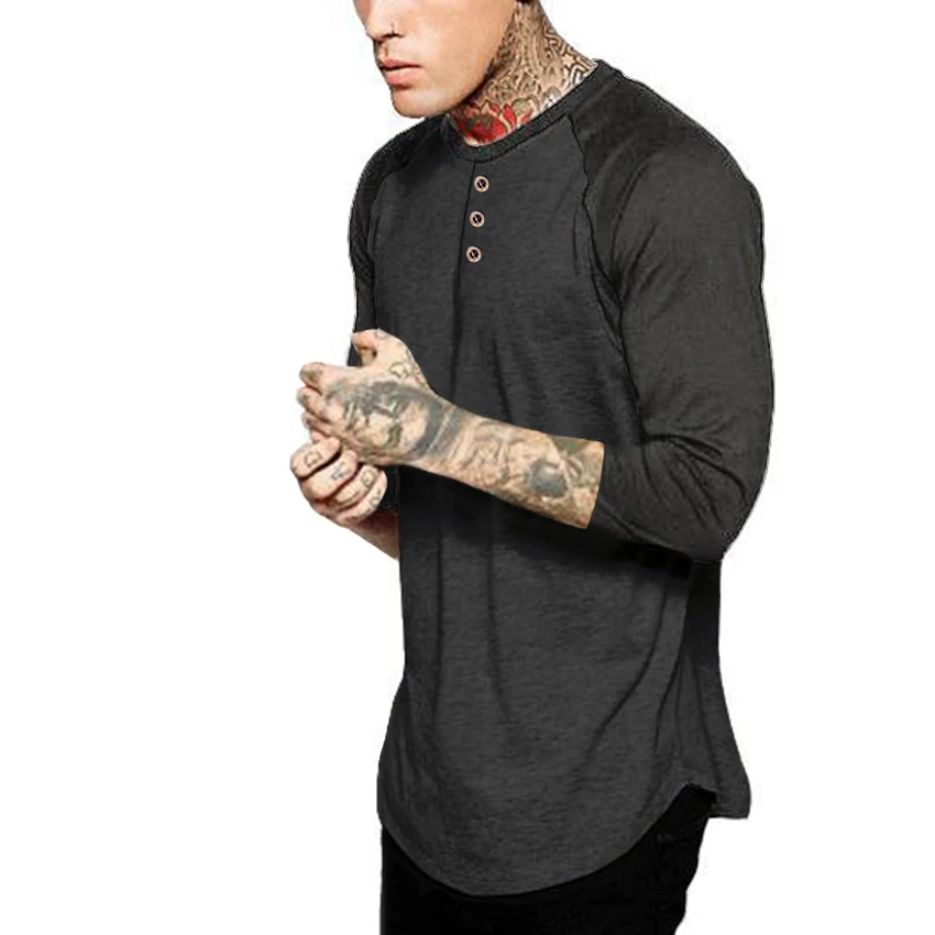 Мужская футболка с воротником-стойкой Однотонная в стиле хип-хоп рукавом 3/4 |