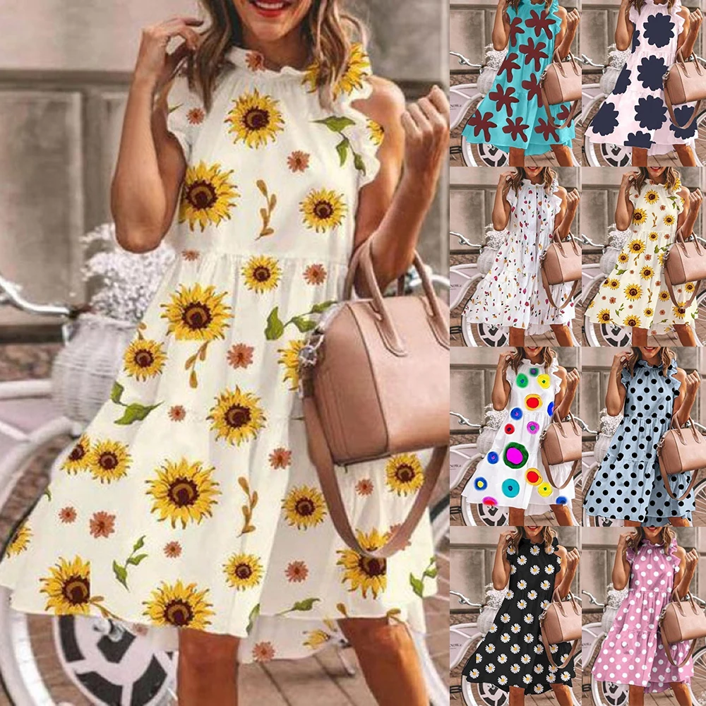 

Oeak Floral Leopard Print Half Sleeve Dress Women Casual O Neck Loose A-Line Dress Retro Elegant Female Party Dress Vestidos