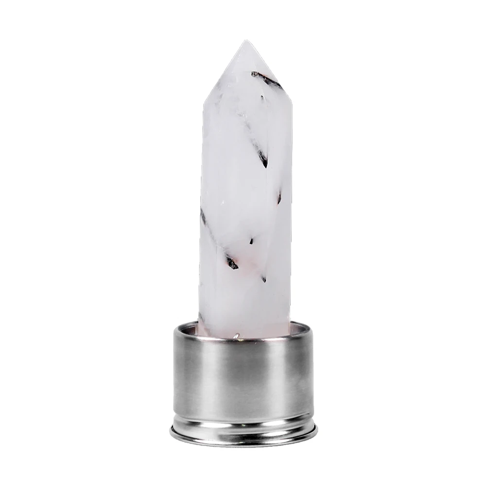 black hair quartz Натуральный кристалл Колонка энергия здоровый стакан для воды стеклянная бутылка для воды эликсир Кристалл обелиск палочка Исцеление натуральный драгоценный камень кварц - Цвет: black hair quartz