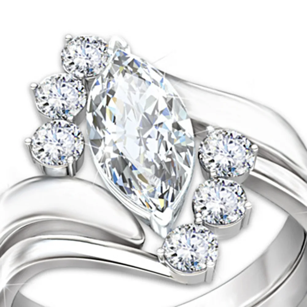 

Trendy Female White Crystal Stone Ring Set Charm Silver Color Wedding Rings For Women Dainty Leaf Zircon Thin Engagement Ring