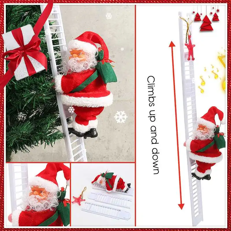 

Santa Claus Climbing Ladder Electric Singing Up and Down Climbing Ornaments for Christmas Tree Santa Claus Doll Toy Christmas