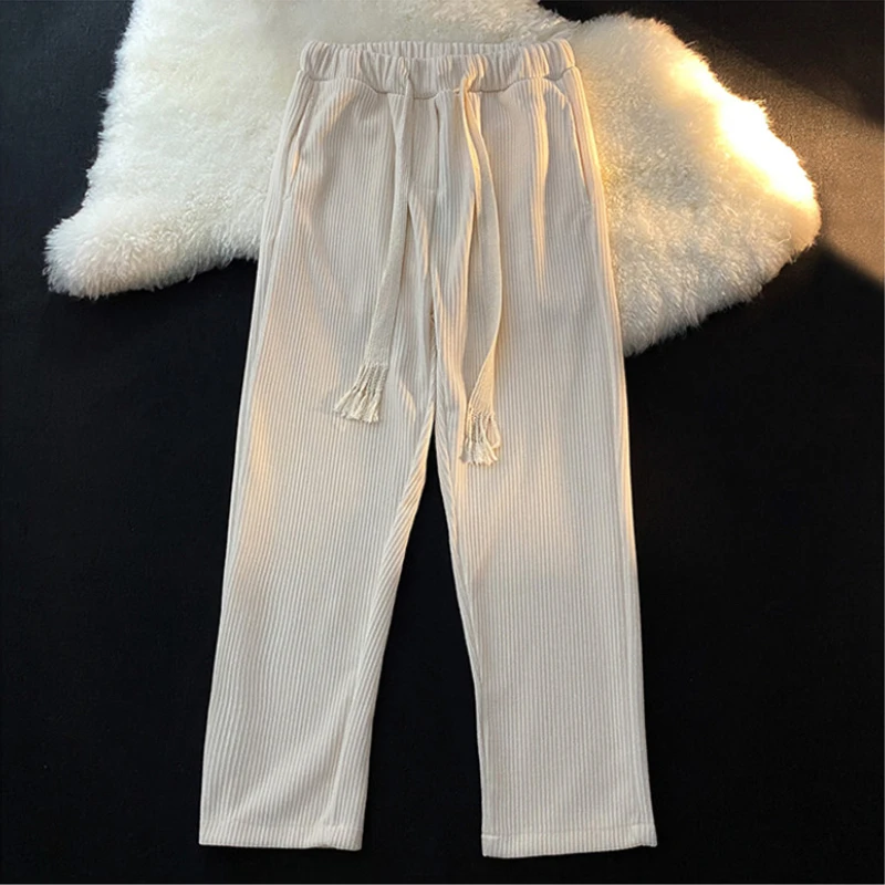 Женские повседневные свободные прямые брюки с высокой талией и шнуровкой