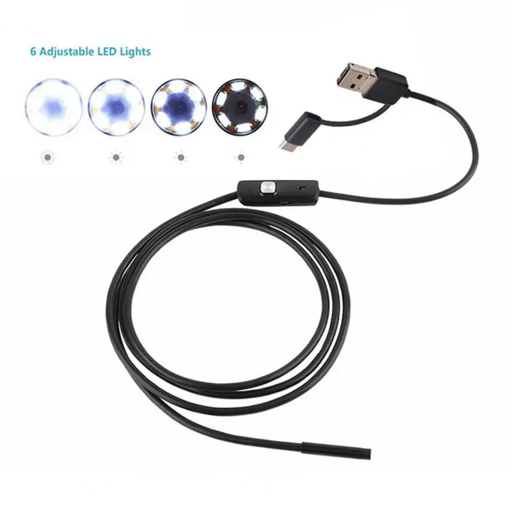 

Endoscope Camera Flexible 3-in-1 Port Auto Exposure 8mm Lens Waterproof 1m Borescope for Repair for Android PC Notebook