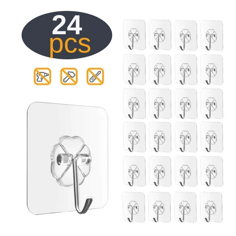 

24Pcs Strong Transparent Suction Cup Bathroom Wall-mounted Design Hanger Seamless Sticky Hook Suction Cup Wall Hanger Kitchen